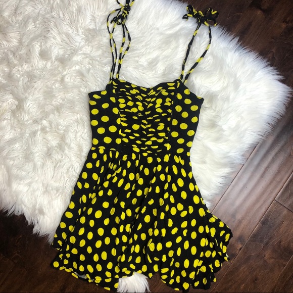 Urban Outfitters Pants - Urban outfitters black yellow polka dot romper